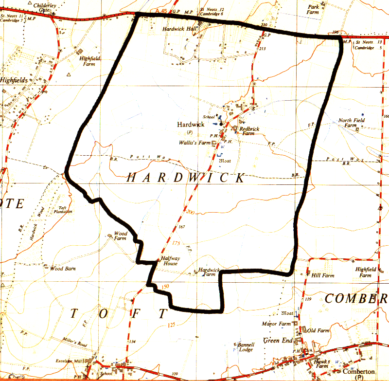 Mid 20th Century Map of Hardwick