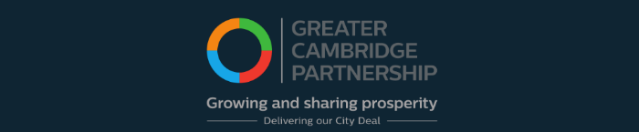 Greater Cambridge Partnership logo with the text "Growing and sharing prosperity. Delivering our City Deal.